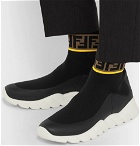 Fendi - Coated Logo-Jacquard Stretch-Knit High-Top Sneakers - Men - Black