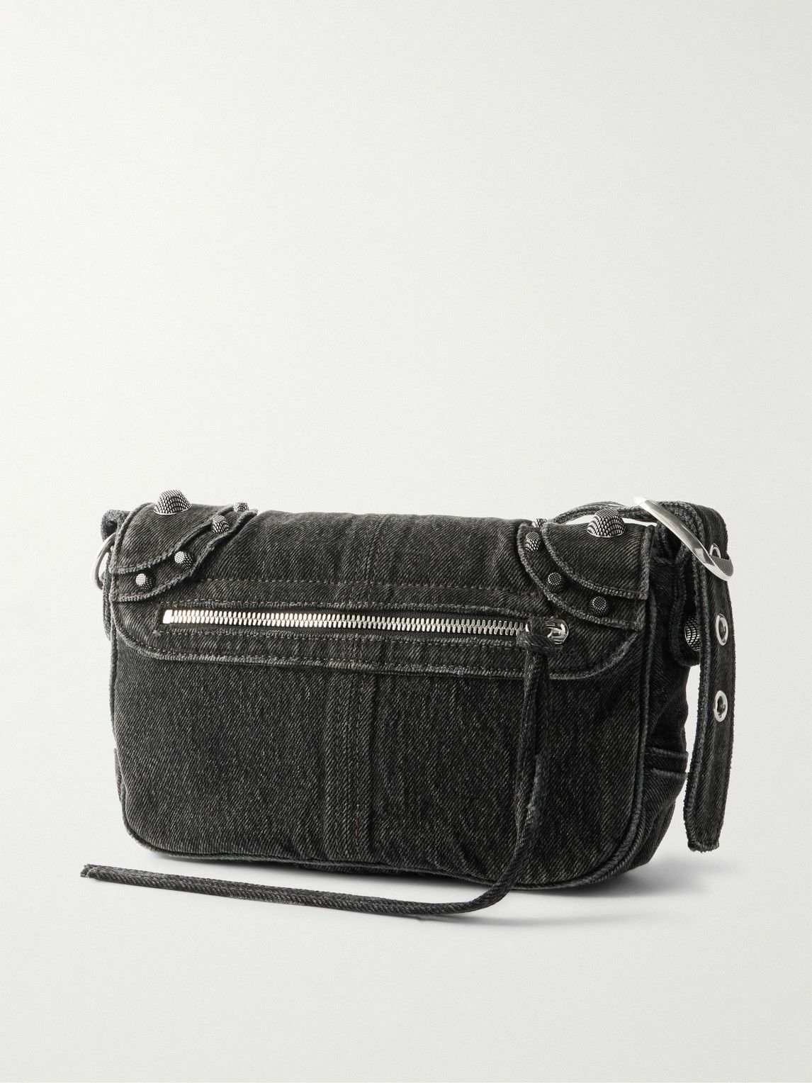 Balenciaga - Le Cagole XS Studded Washed-Denim Messenger Bag