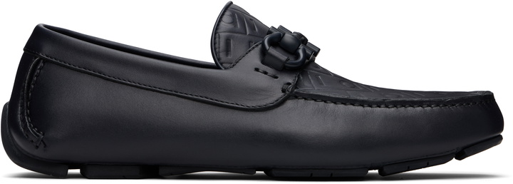 Photo: Ferragamo Navy Gancini Ornament Driver Loafers
