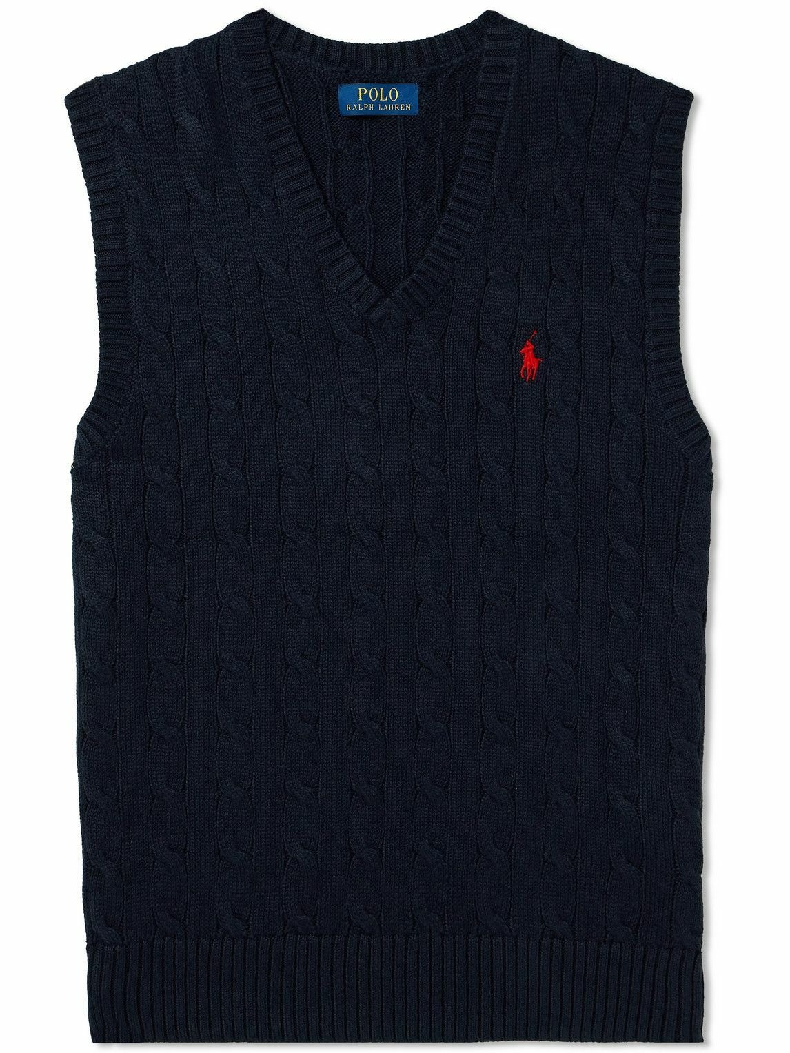 Photo: Polo Ralph Lauren - Slim-Fit Logo-Embroidered Cable-Knit Cotton Sweater Vest - Blue