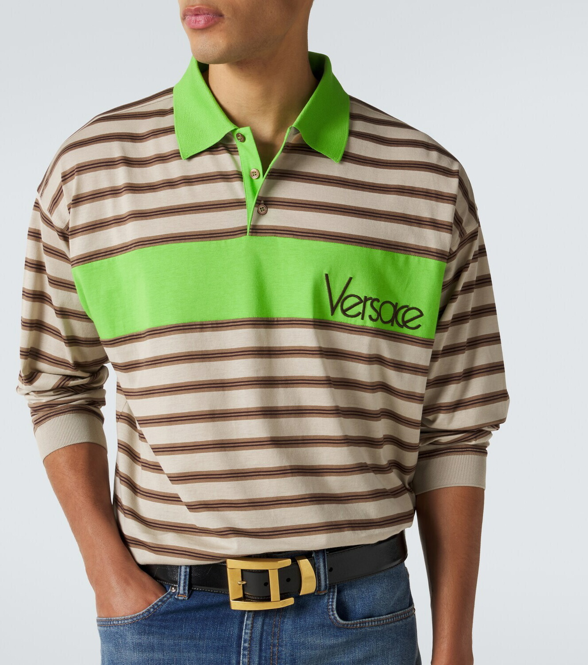 Versace Striped cotton jersey polo shirt