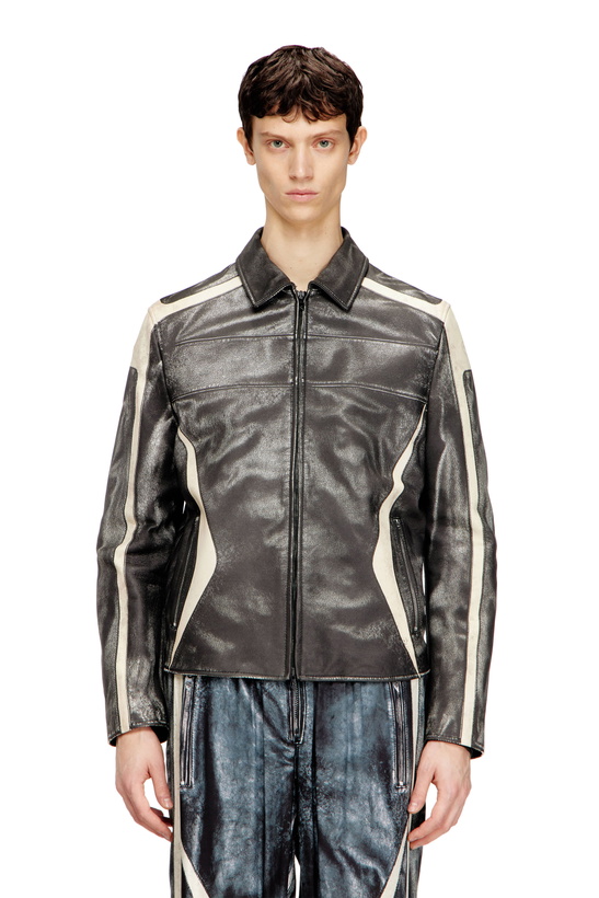 Photo: Diesel Leather coach jacket with biker print - Leather jackets Mens in Multicolor