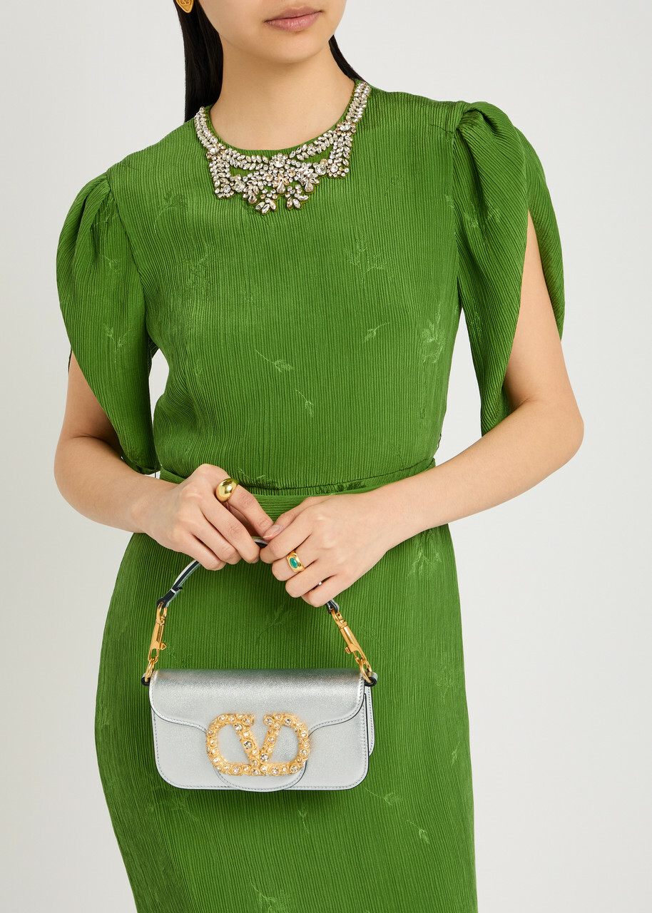 Valentino Locò Small Metallic Grained Leather Shoulder bag - Silver - One Size