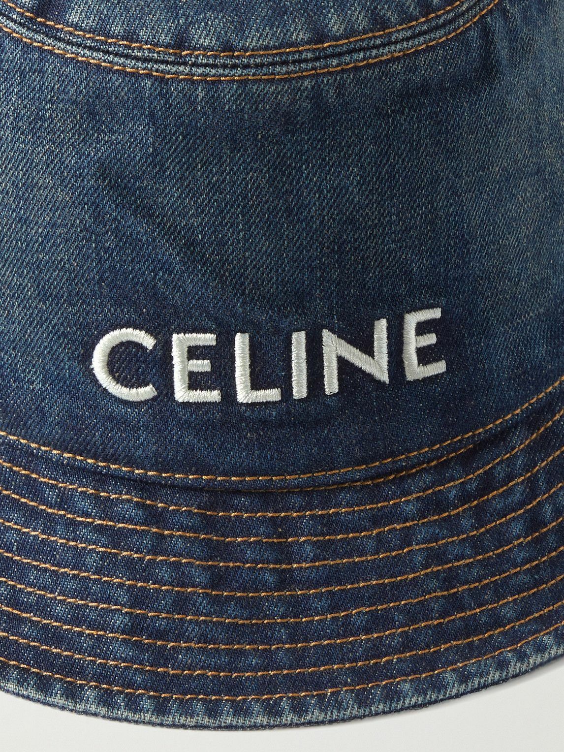 CELINE - Logo-Embroidered Denim Bucket Hat - Blue