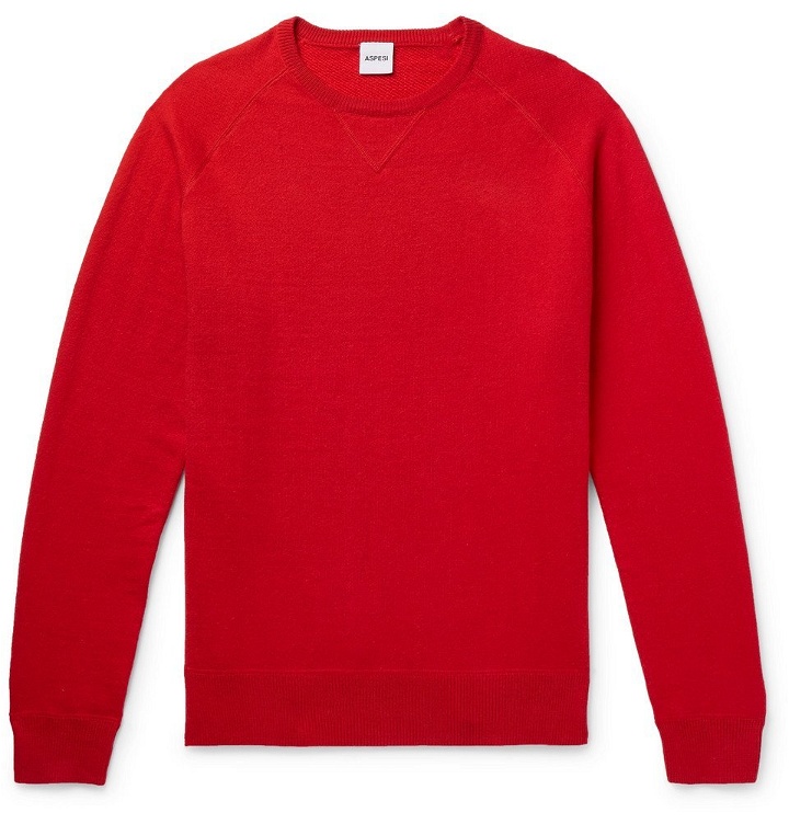 Photo: Aspesi - Slim-Fit Loopback Cotton, Cashmere and Wool-Blend Sweater - Men - Red