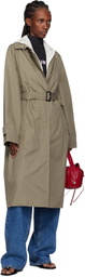 Pushbutton Khaki Hooded Single Trench Coat