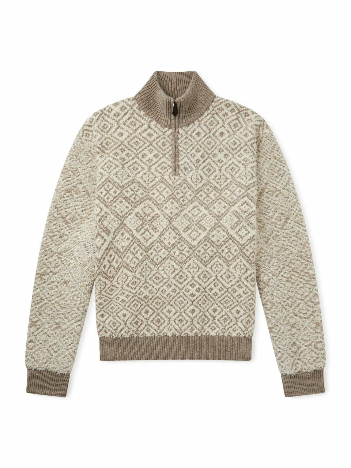 Loro Piana - Paroo Jacquard-Knit Brushed Cashmere Half-Zip