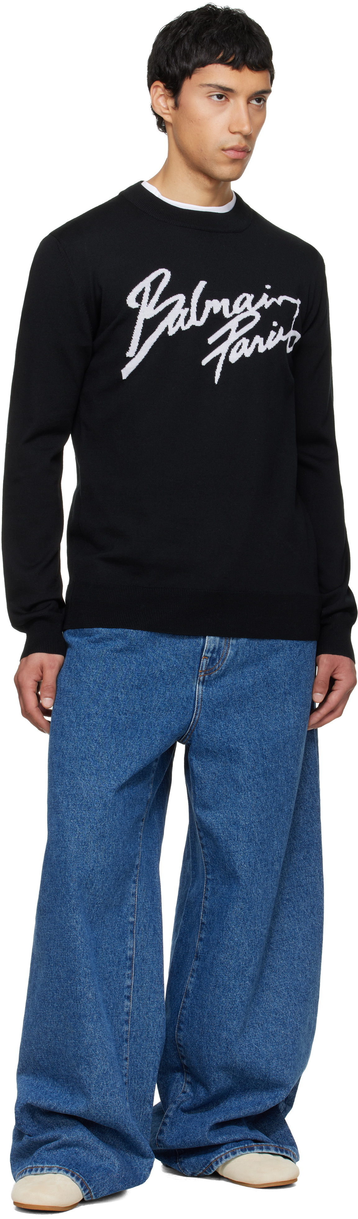 Balmain Black Merino Wool Sweater