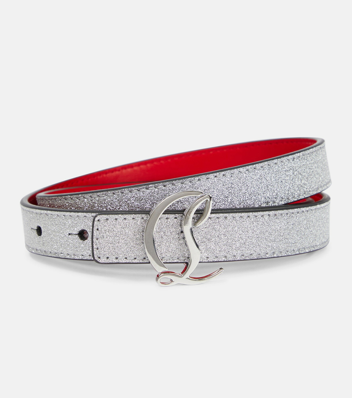 CHRISTIAN LOUBOUTIN Silver Metallic Glitter Logo Buckle Leather Belt Christian Louboutin - Glitter logo leather belt Christian  main image 2