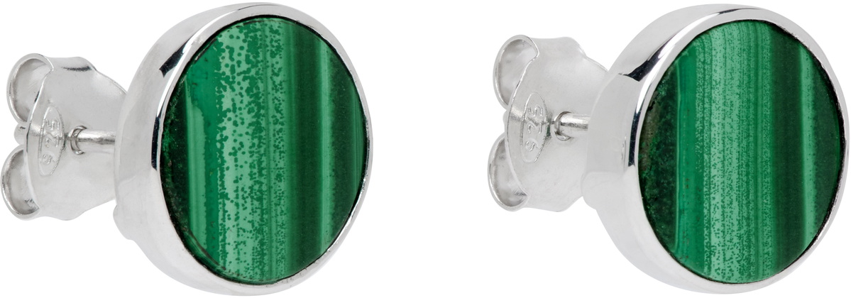VEERT White Gold 'The Malachite Circle' Earrings
