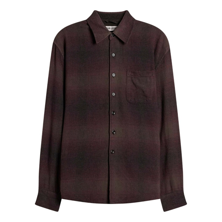 Photo: Our Legacy Men's Cordial Check Grain Weave Above Shirt in Dusk
