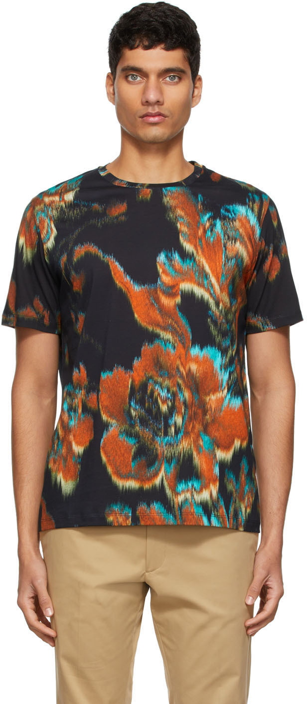 Paul Smith Navy 'Disrupted Rose' T-Shirt Paul Smith