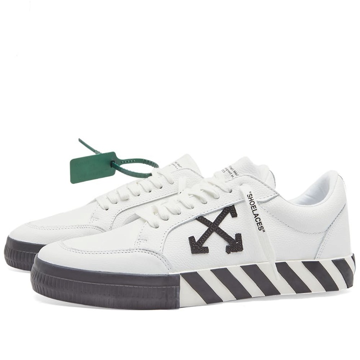 Photo: Off-White Men's Low Vulcanized Calf Leather Sneakers in White/Black