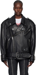 VAQUERA Black Oversized Moto Leather Jacket