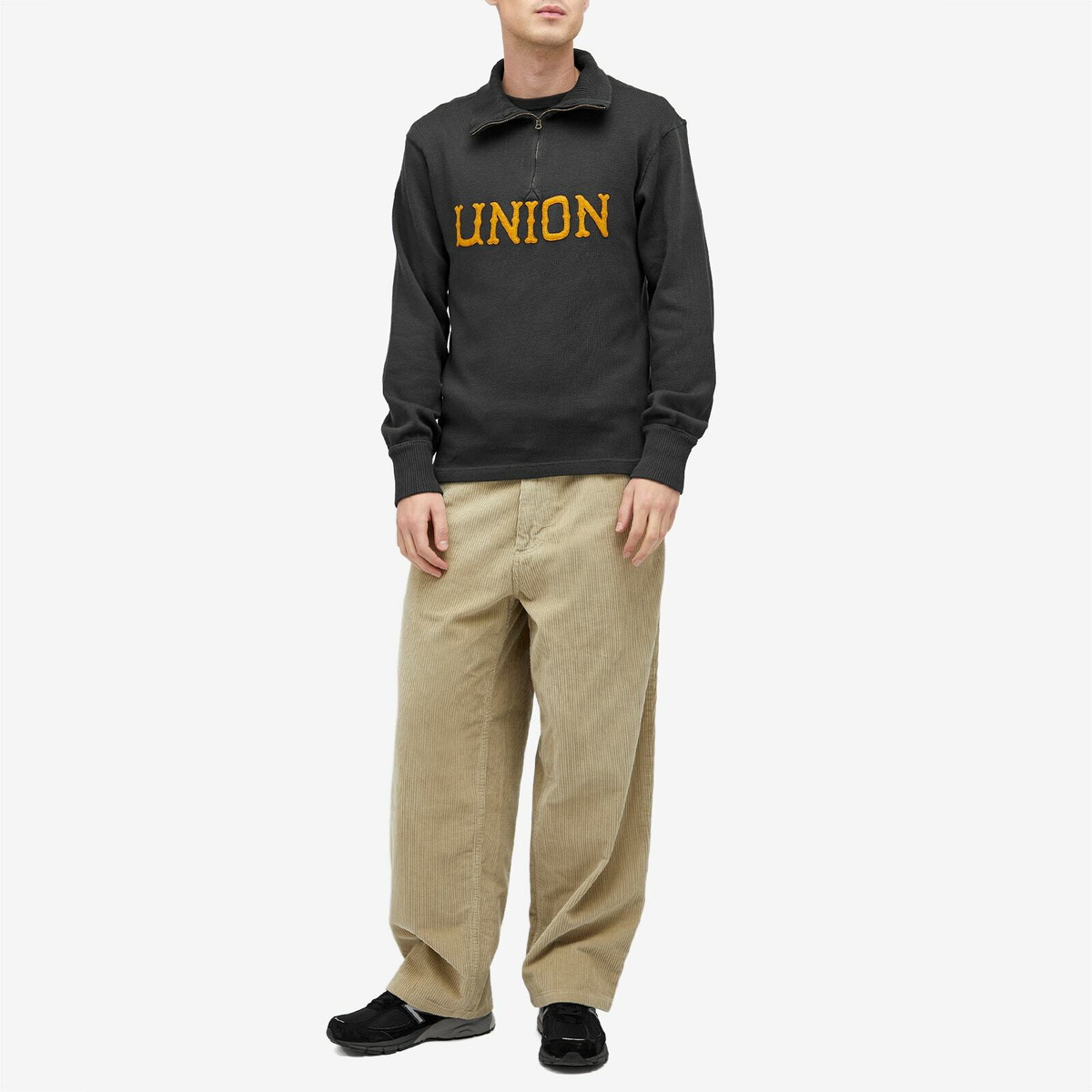 ★★ ★★ Men's Knitted Lip Logo Applique Half Zi RRL Men's Union Applique Half Zip Knit in Faded Black RRL