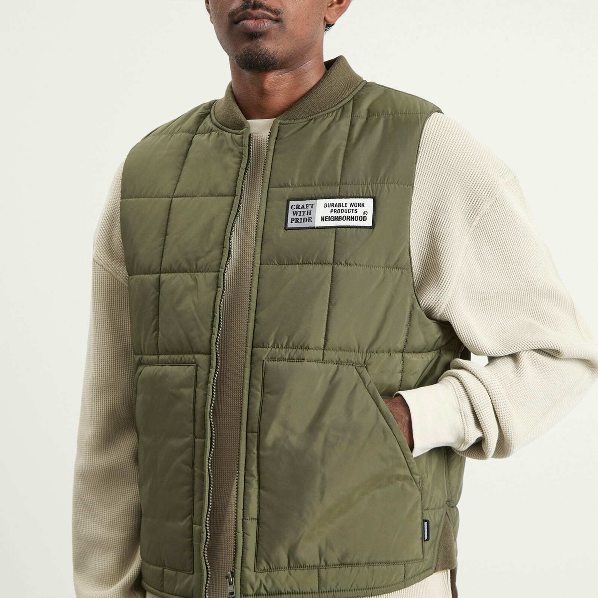 Neighborhood Men's Reversible Padded Vest in Olive Drab