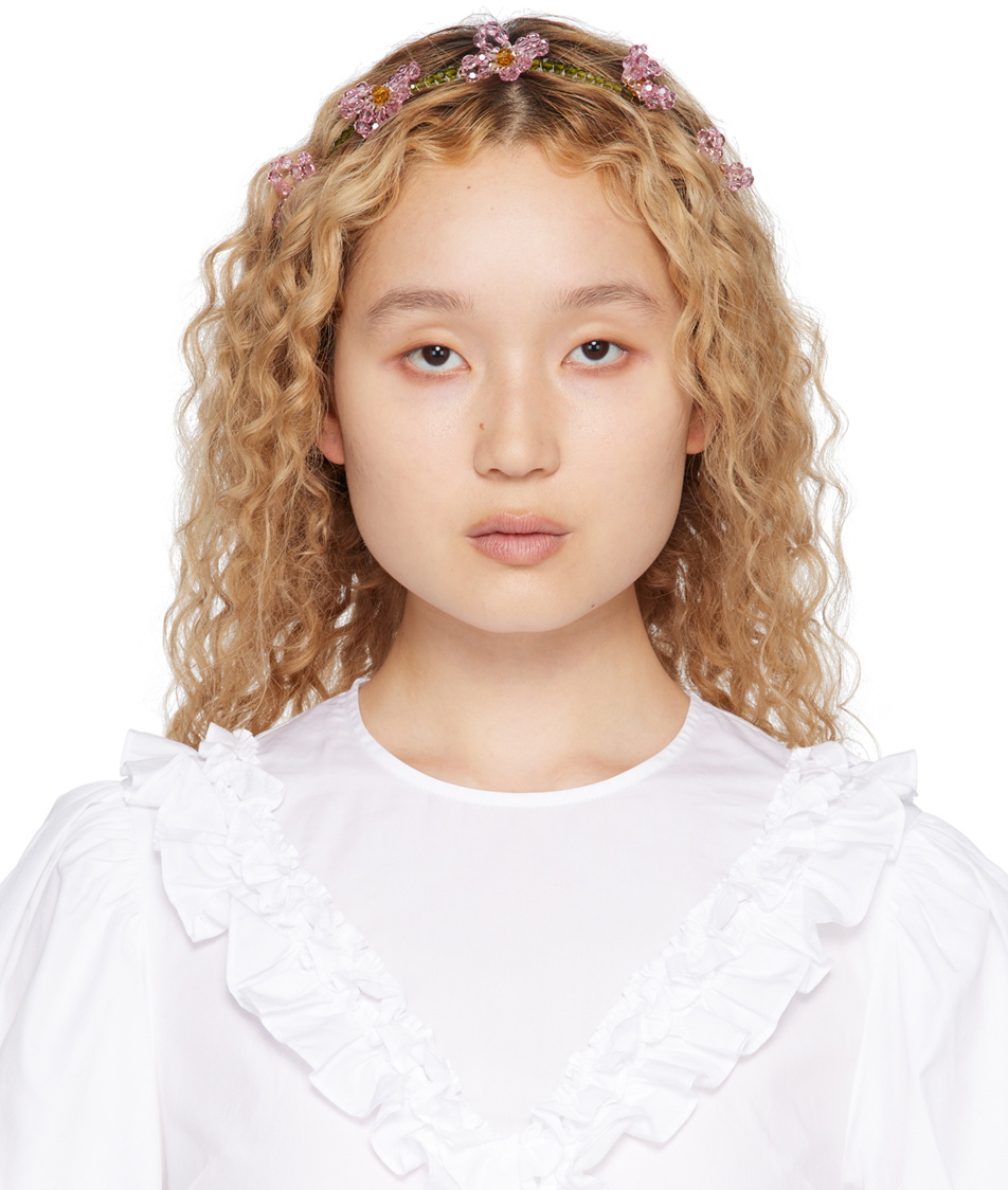 Simone Rocha Green & Pink Crystal Flower Headband Simone Rocha display picture 3