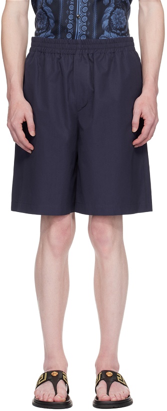 Photo: Versace Navy Embroidered Shorts