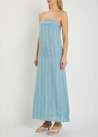 Staud Laura Striped Linen Midi Dress Light Blue