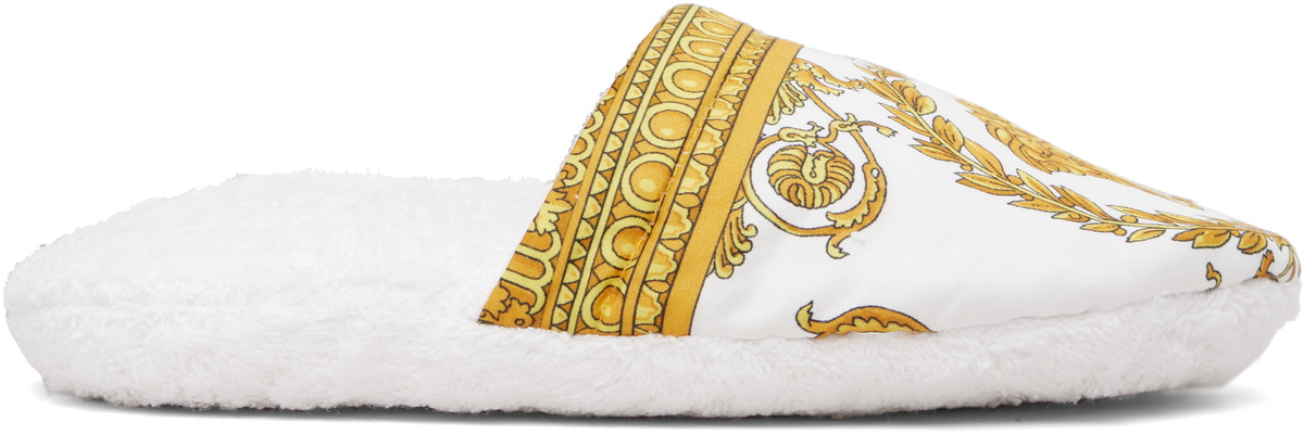 Versace White 'I Heart Baroque' Slippers