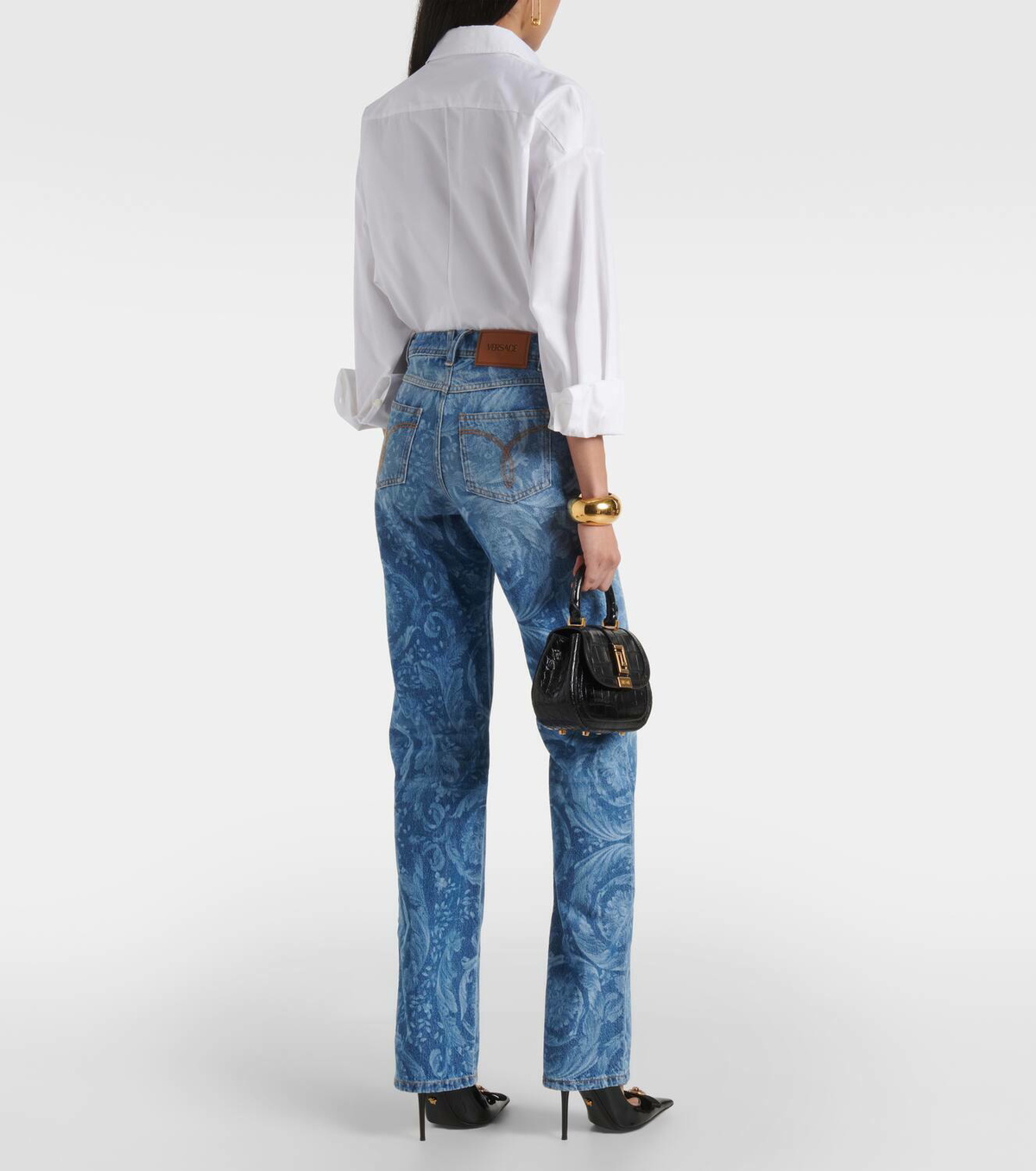 【送料&関税込】Versace Straight Denim Jeans Versace Versace Allover straight-leg Jeans | Black | FARFETCH
