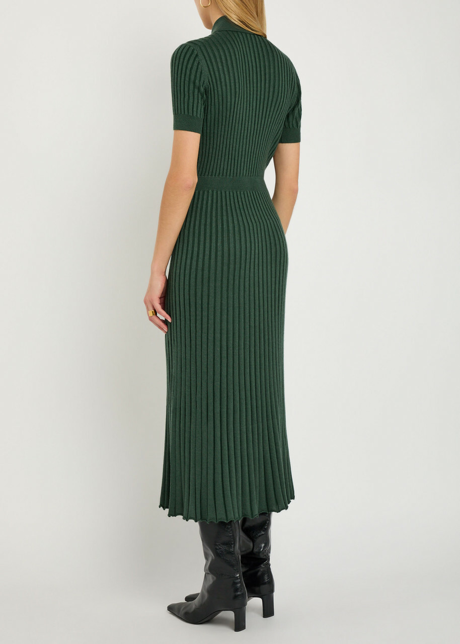 Gabriela Hearst Amor Ribbed Cashmere-blend Midi Shirt Dress Green