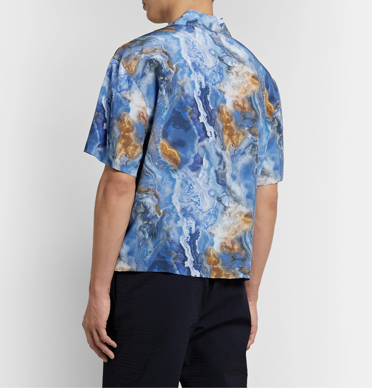 Deveaux - Resort Camp-Collar Printed Silk Shirt - Blue Deveaux New