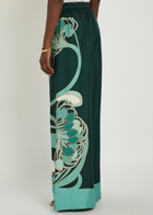 LA Double J Printed Silk-twill Palazzo Trousers Black