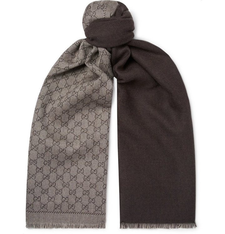 Photo: Gucci - Logo-Intarsia Mélange Wool-Twill Scarf - Chocolate