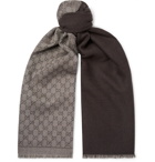 Gucci - Logo-Intarsia Mélange Wool-Twill Scarf - Chocolate