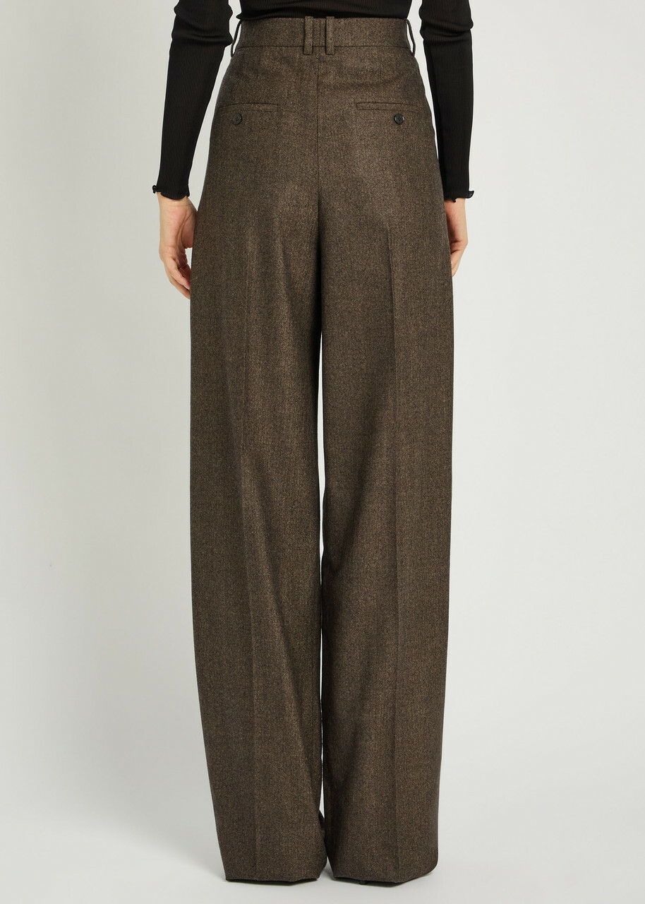 Saint Laurent Subtle-chevron Straight-leg Wool Trousers Brown