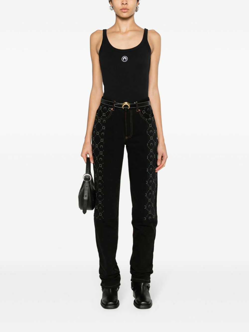 Marine Serre  Crescent Moon タンクトップ  S Marine Serre Black Crescent Moon-Embroidered Tank Top Marine