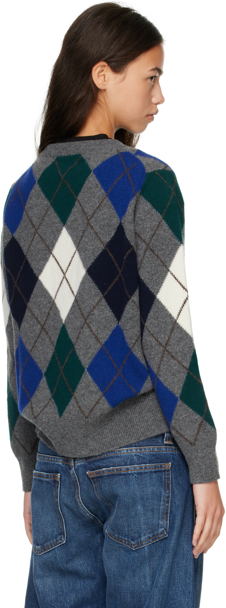 &Daughter Gray Ava Argyle Crewneck Sweater