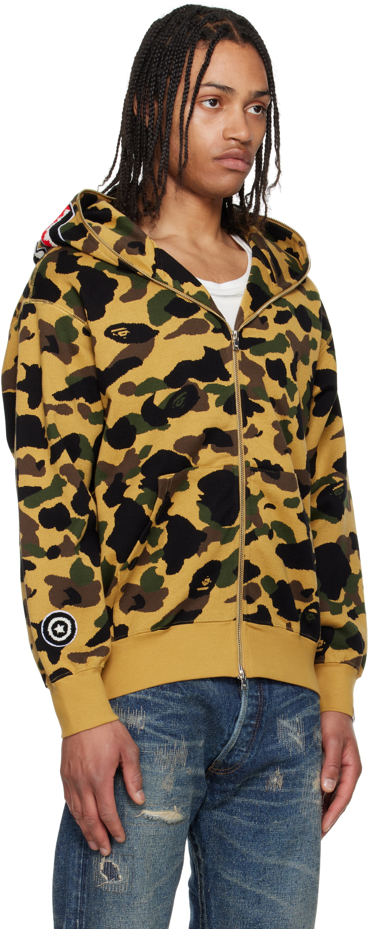 BAPE Yellow 1st Camo Jacquard Shark Full Zip Hoodie A