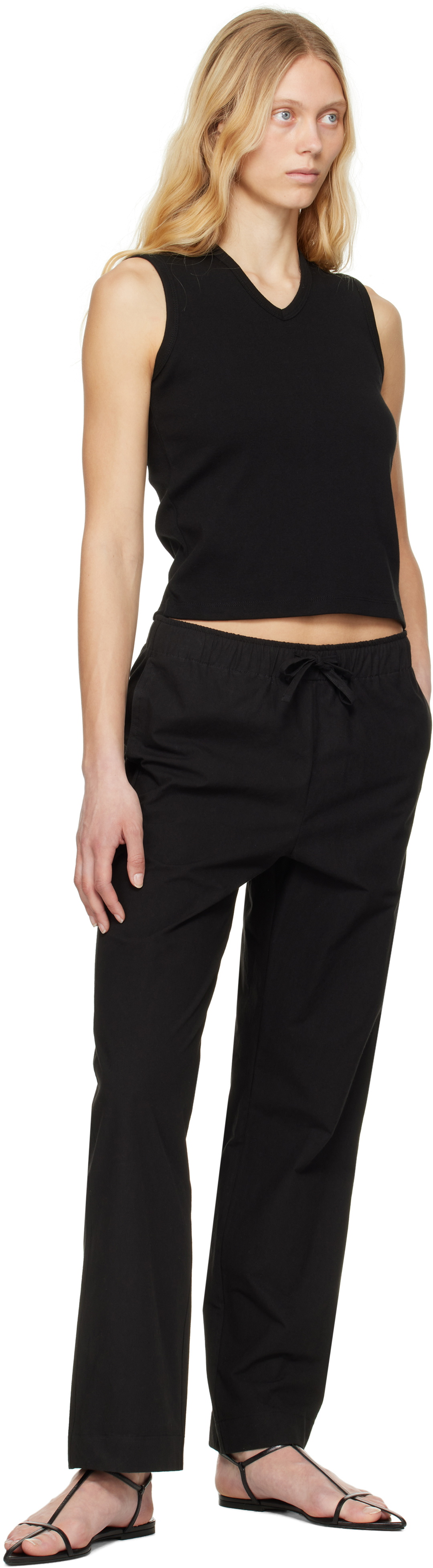 Nothing Written Black Cotton Drawstring Trousers