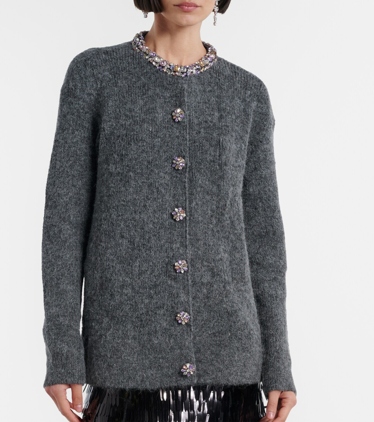 Self-Portrait Belted embellished cardigan