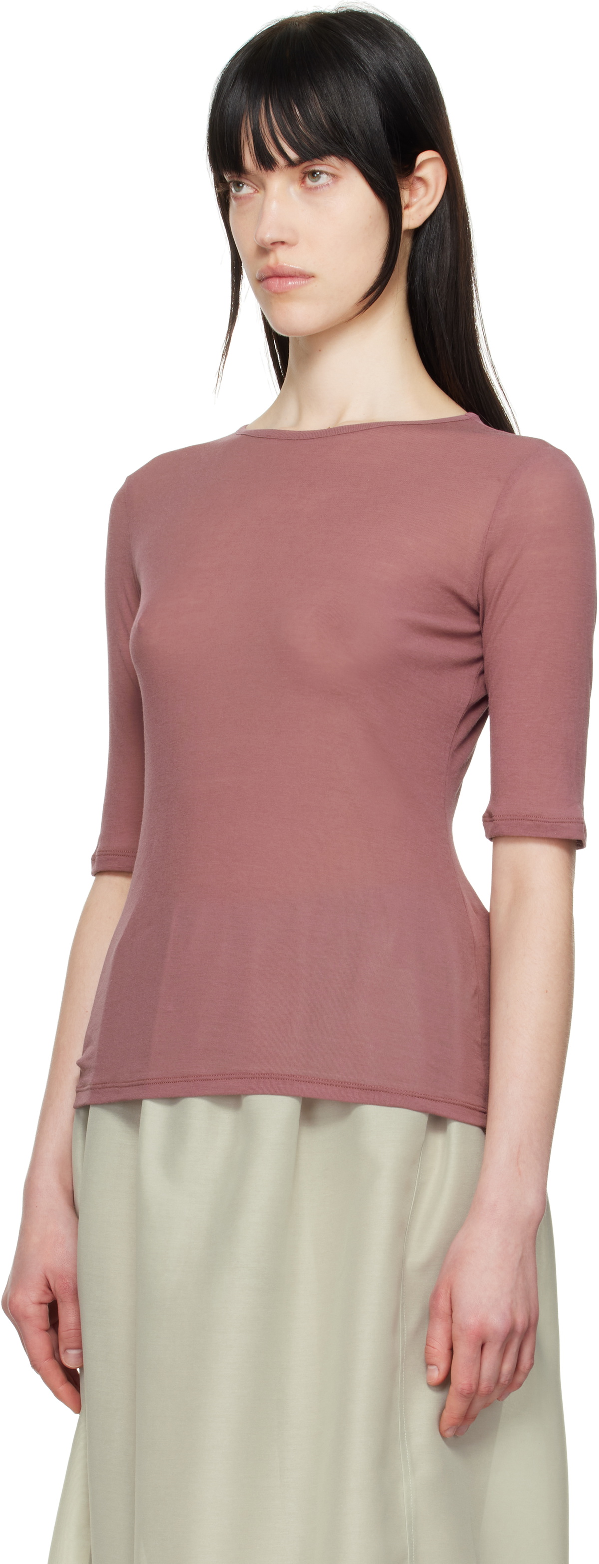 AMOMENTO Burgundy Round Short Sleeve T-shirt