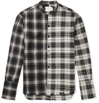 Greg Lauren - Grandad-Collar Distressed Panelled Checked Cotton-Flannel Shirt - Black