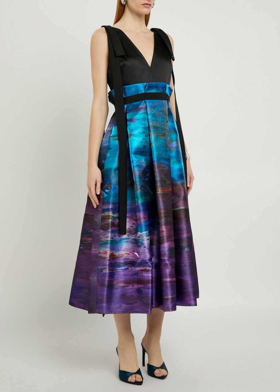 Roksanda Runa Printed Satin Midi Dress Black