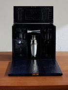 Smythson - Silver-Plated and Croc-Effect Leather Cocktail Set