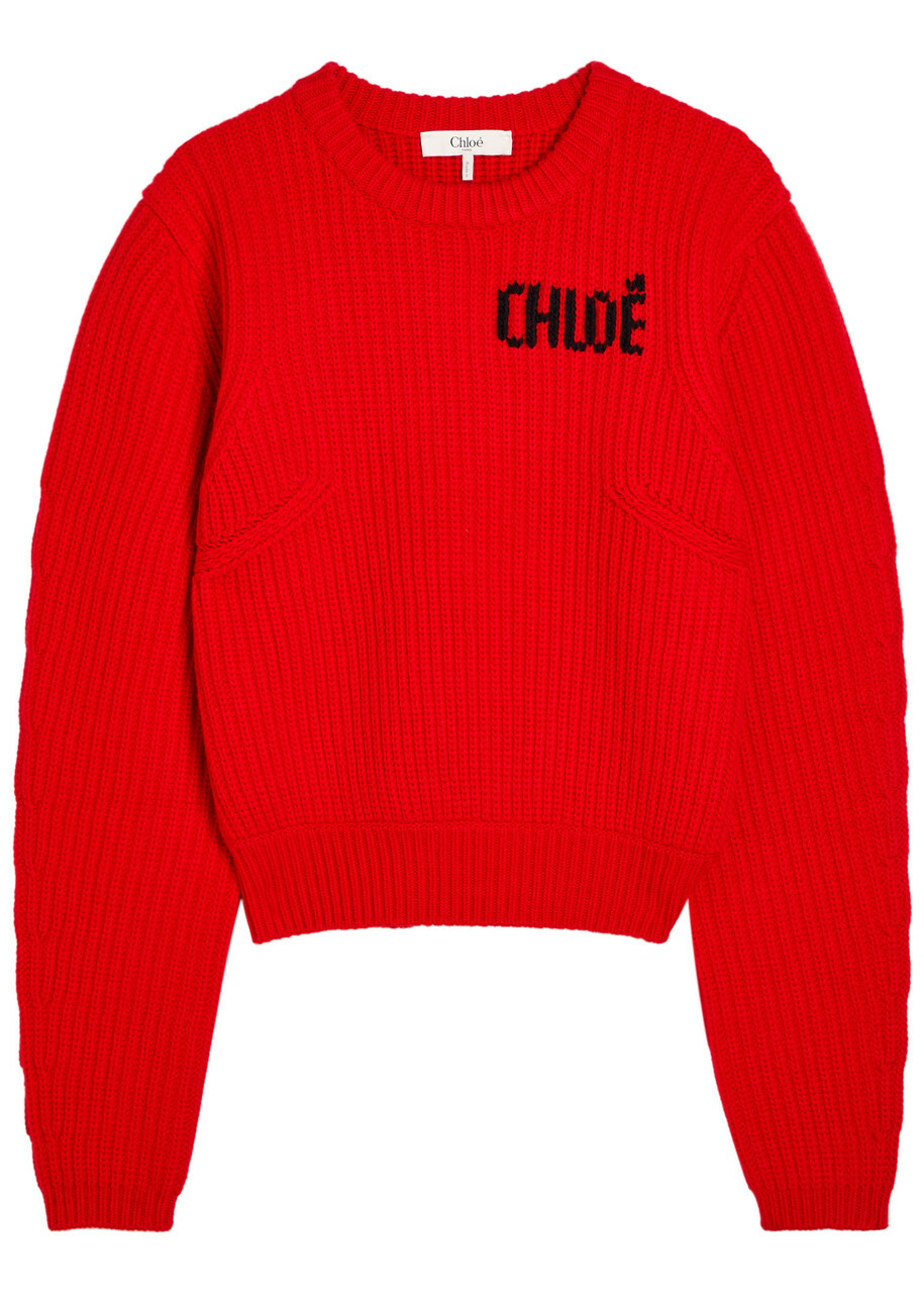Chloe Logo Wool and Cashmere-blend Jumper Red