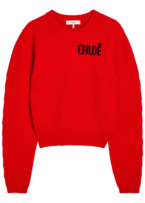 Photo: Chloe Logo Wool and Cashmere-blend Jumper Red