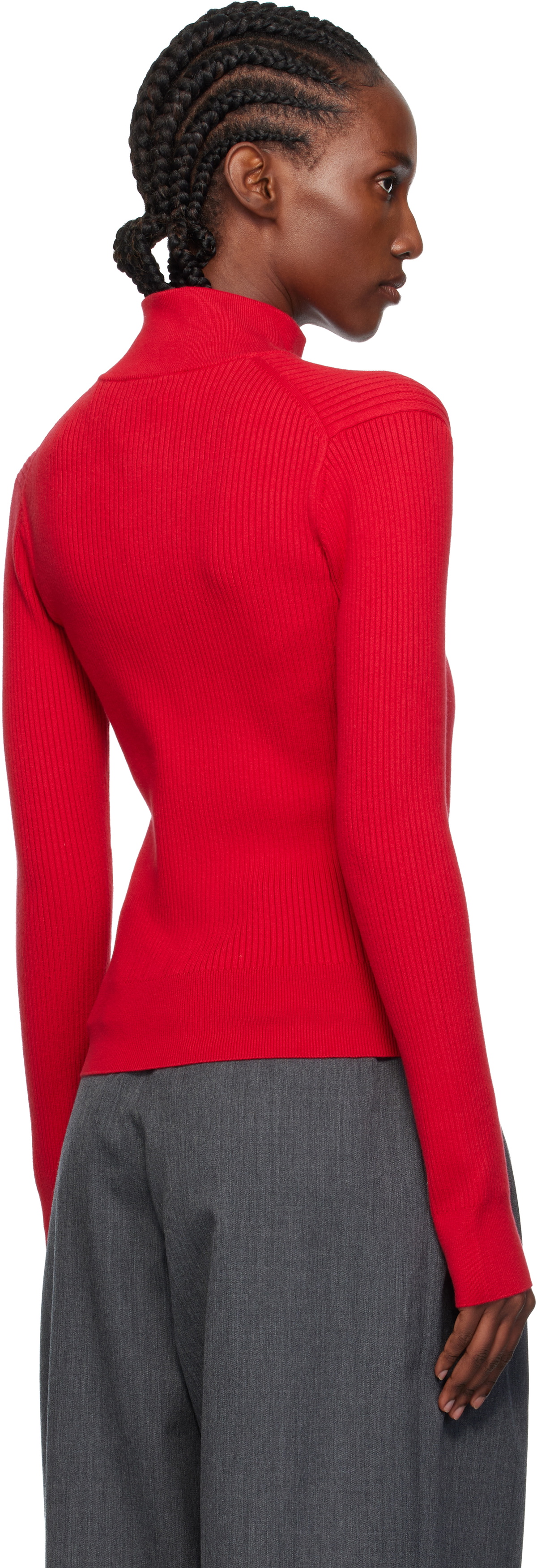 JW Anderson Red Fitted Zip Up Sweater