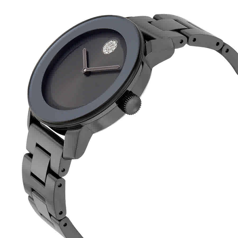 Movado Bold Grey Metallic Grey ion-Plated Steel Swarovski Crystals Ladies Watch 3600103