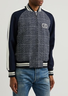 Valentino Panelled Tweed Bomber Jacket Blue And White