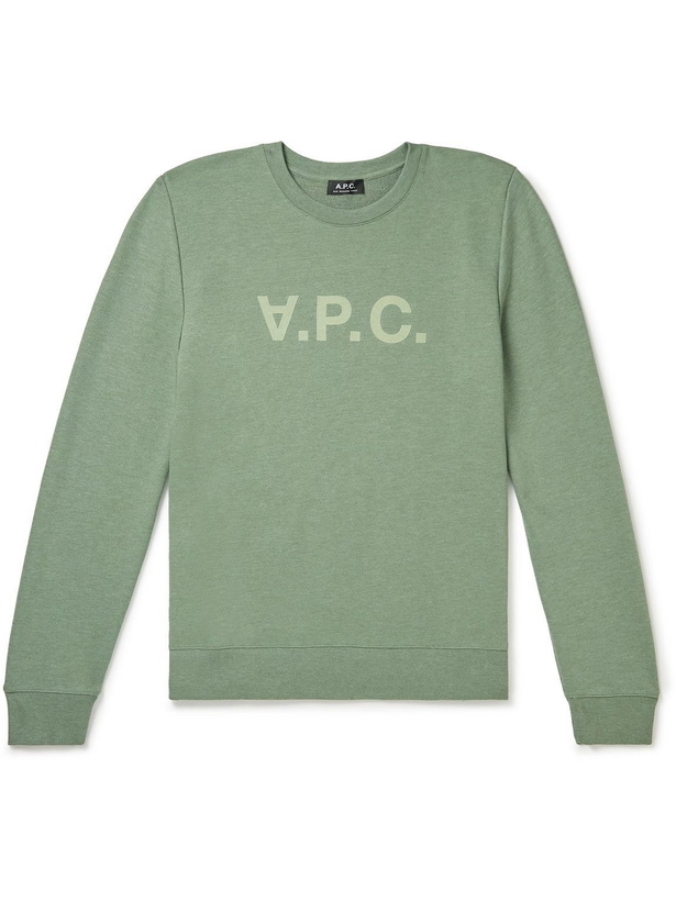 Photo: A.P.C. - VPC Logo-Flocked Cotton-Jersey Sweatshirt - Green