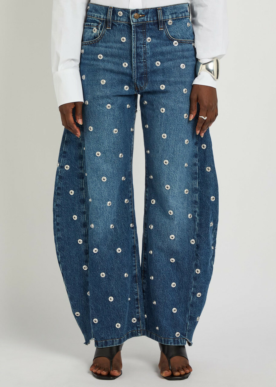 A.W.A.K.E Mode Stud-embellished Barrel-leg Jeans Blue