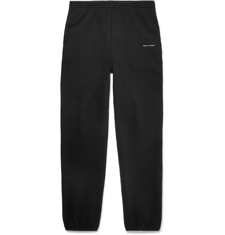 Photo: Balenciaga - Tapered Logo-Print Fleece-Back Cotton-Jersey Sweatpants - Men - Black