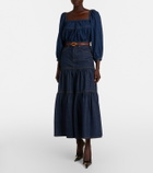 Saint Laurent Tiered denim maxi skirt