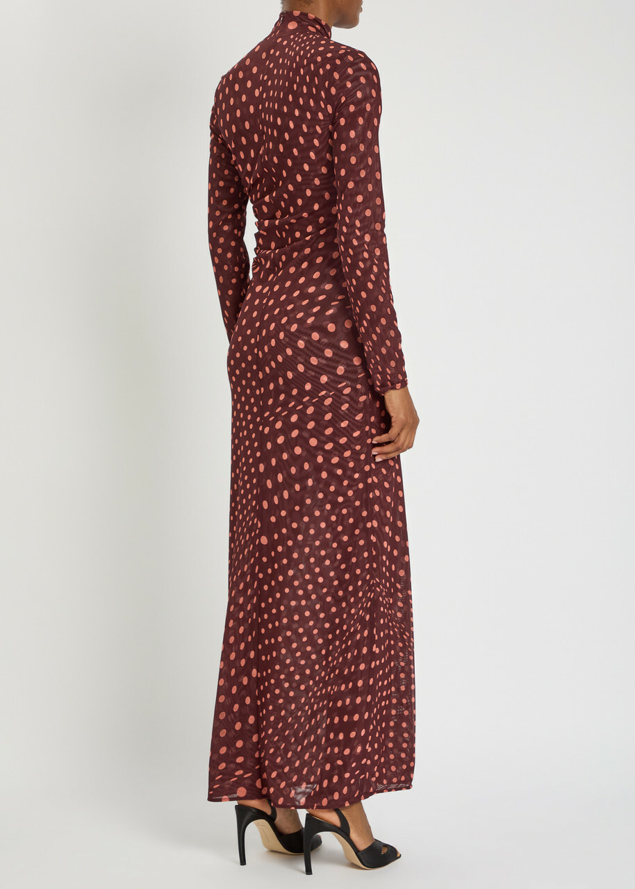 Stella Mccartney Polka dot Mesh Maxi Dress Burgundy
